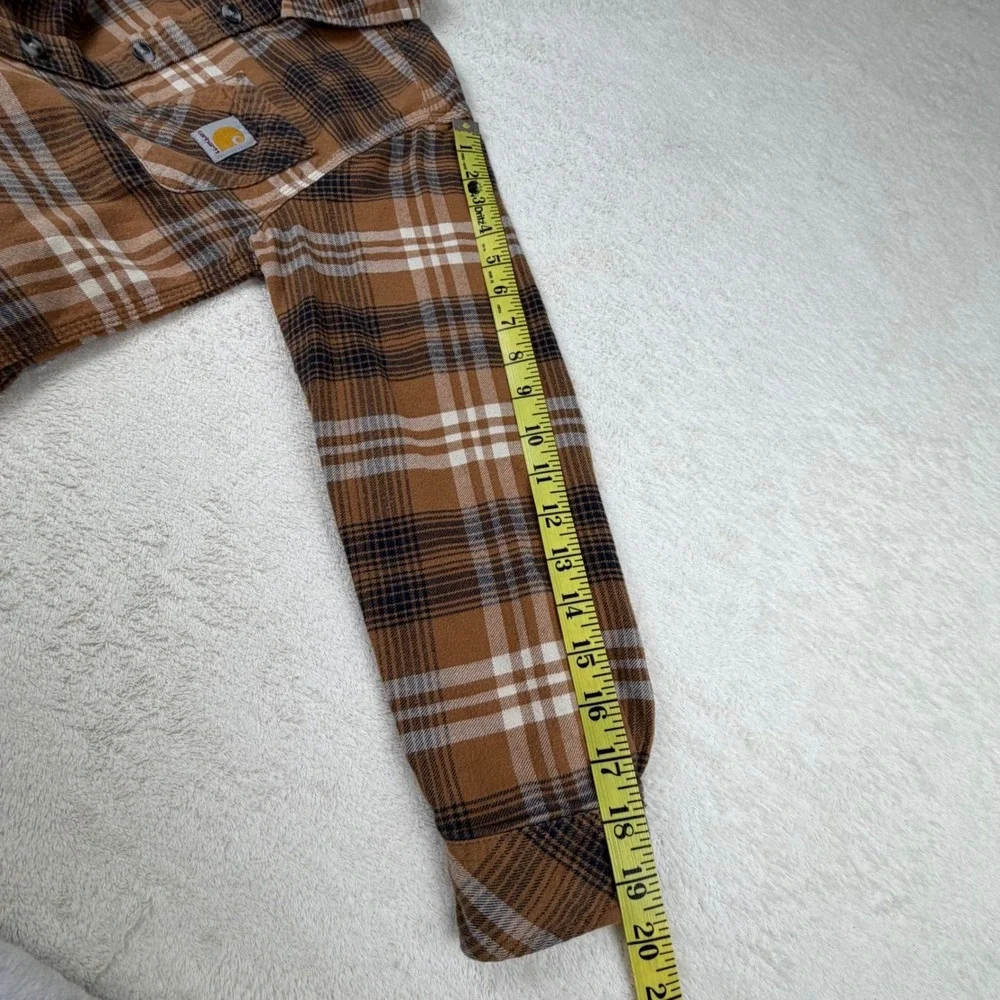 Carhartt Kids Brown Plaid Flannel Long Sleeve‎ Button Up Shirt Size S  (8-10)